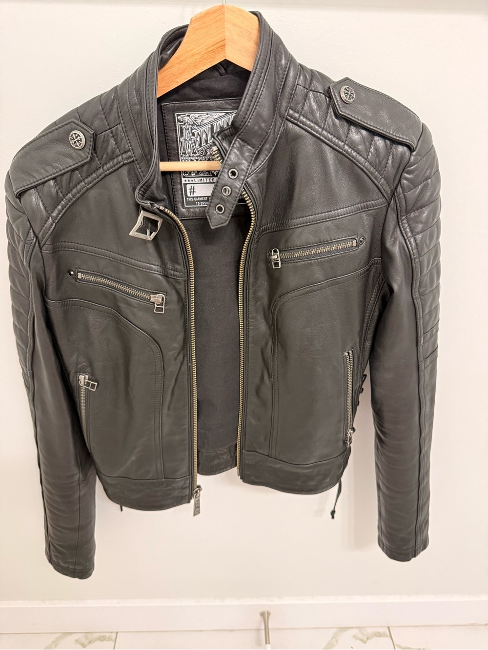 Affliction Black Quilted Shoulder Moto Leather Jacket